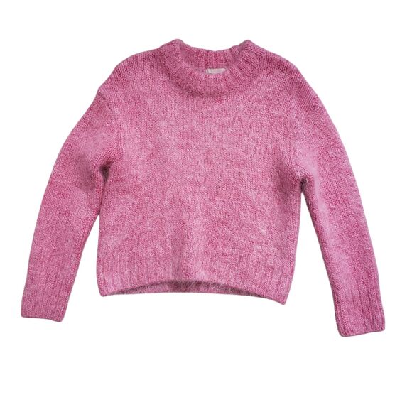 H&M Oversized Knit Sweater Womens Small Pink Mohair Wool Chunky Fuzzy Jumper - Picture 1 of 11
